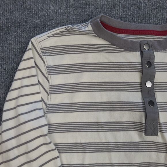 7 For All Mankind Beige Striped Henley Shirt Girls Large Button Neck Casual - Picture 2 of 13